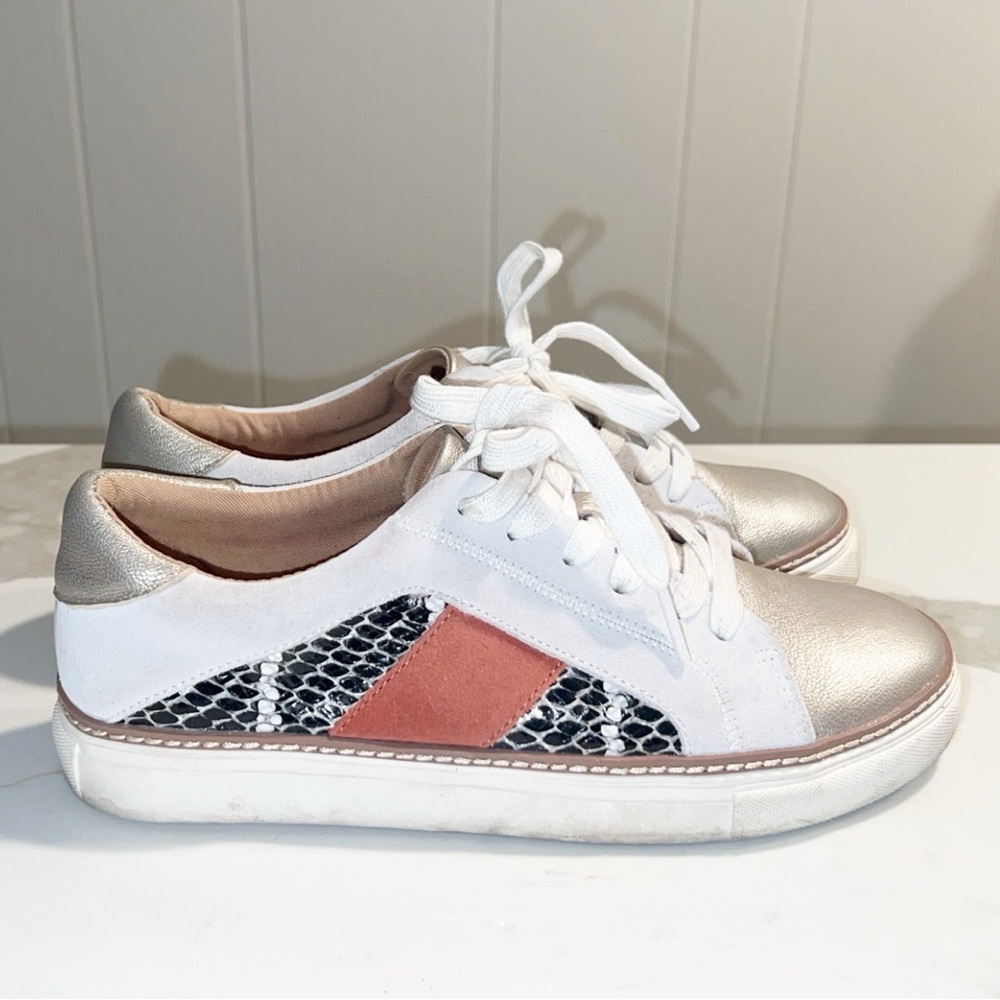 CROWN VINTAGE Snake Print Leather Champagne Metallic Sneaker